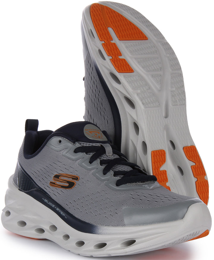 Skechers Glide Step Swift Frayment Baskets véganes à lacets en tricot pour hommes en gris marine