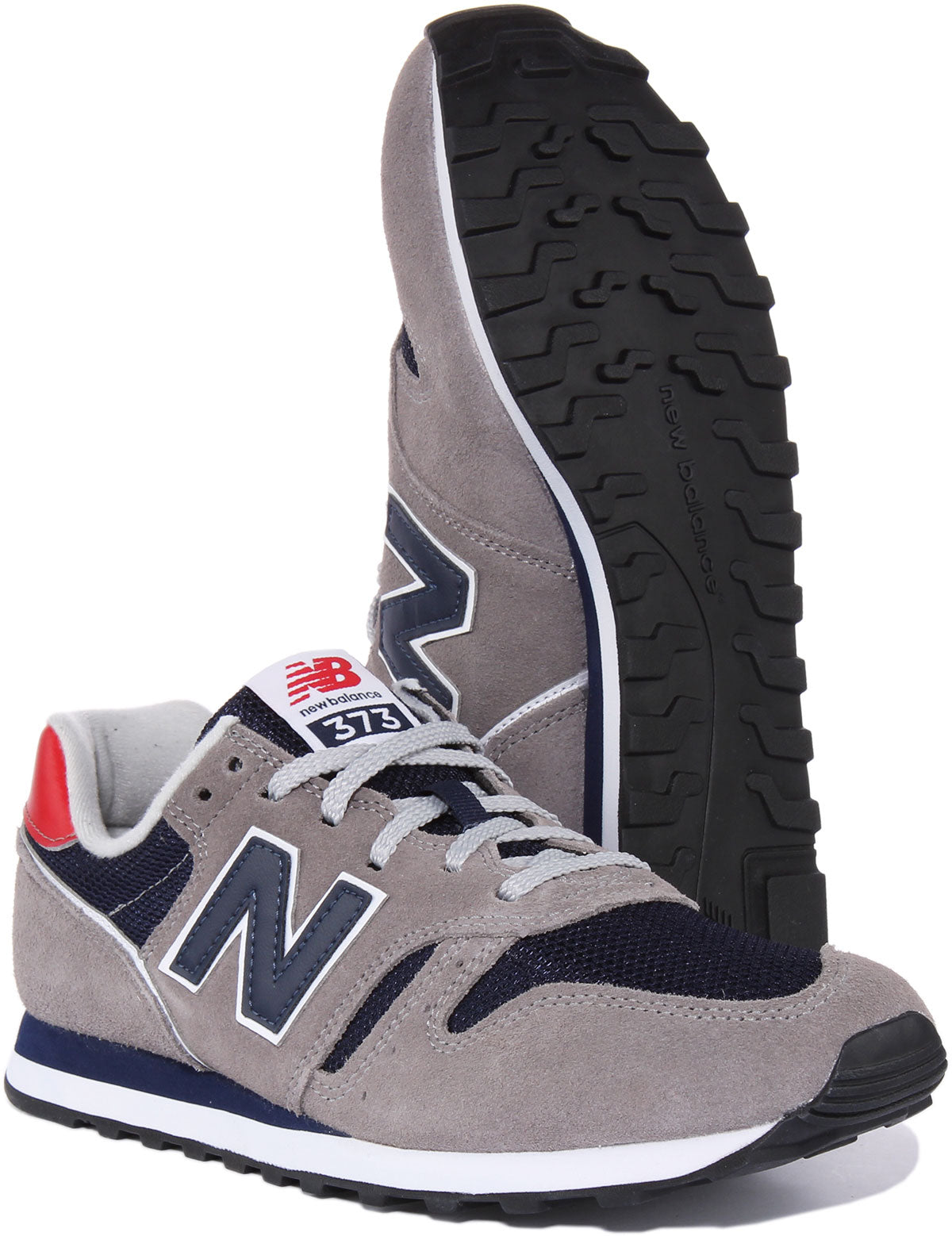 New Balance ML 373 CT2 Grey Red Lace up 80s Inspired Trainers 4feetshoes