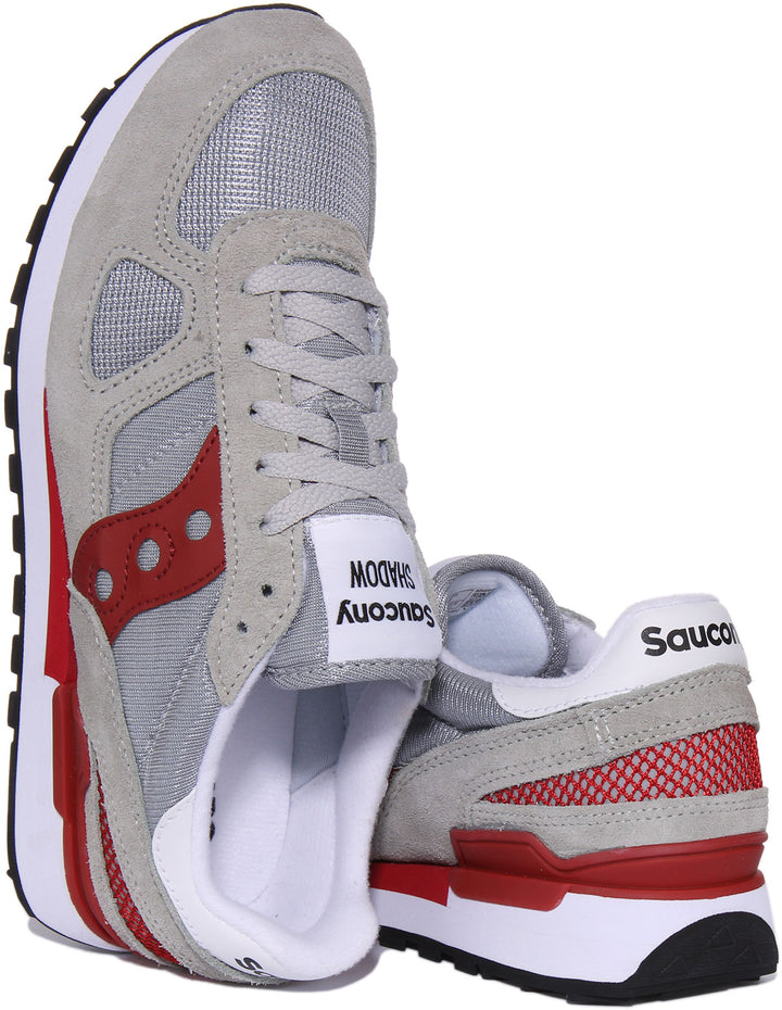 Saucony Shadow Original Zapatillas de deporte de ante y malla con cordones para hombre en gris rojo
