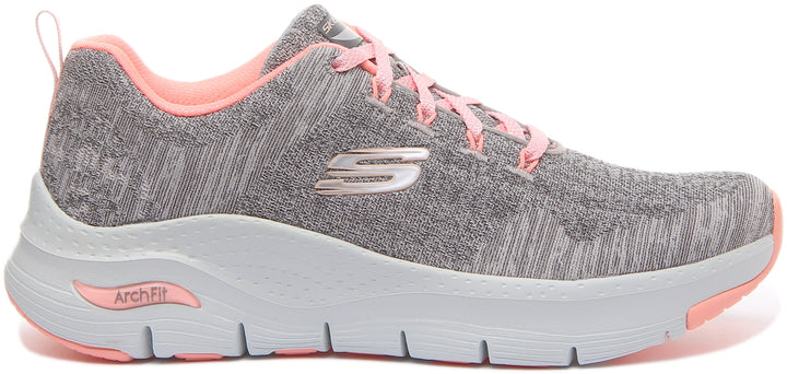 Skechers Arch FitComfy Wave Zapatillas de malla con cordones para mujer en gris rosa