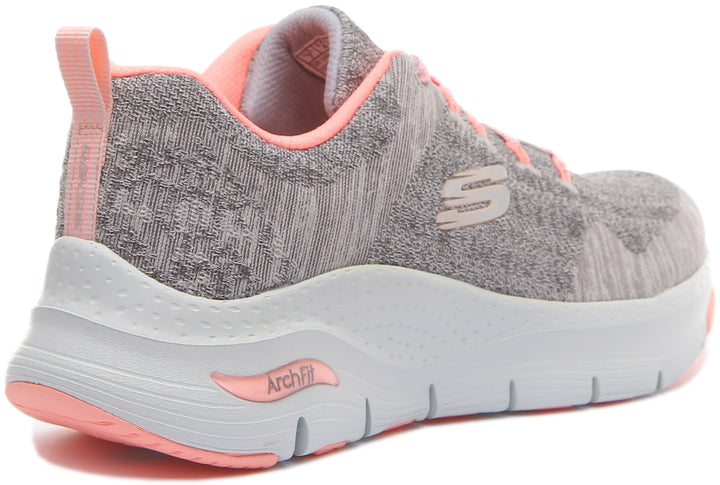 Skechers Arch FitComfy Wave Zapatillas de malla con cordones para mujer en gris rosa