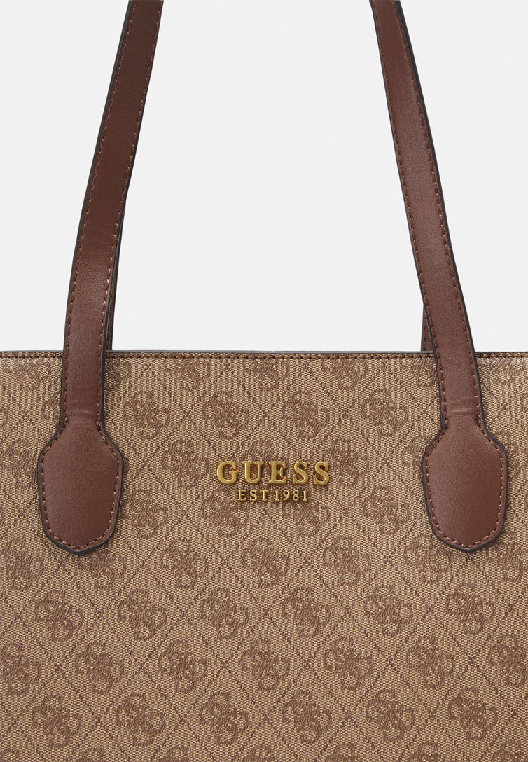 Guess Silvana Logo Top Handel Bag In 4G Lattee For Women