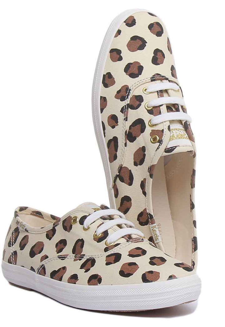 Keds Champion Chaussures plates à lacets pour femmes en léopard