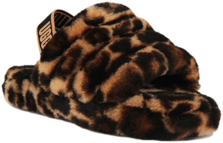 Ugg Australia Fluff Yeah Slippers In Leopard For Juniors