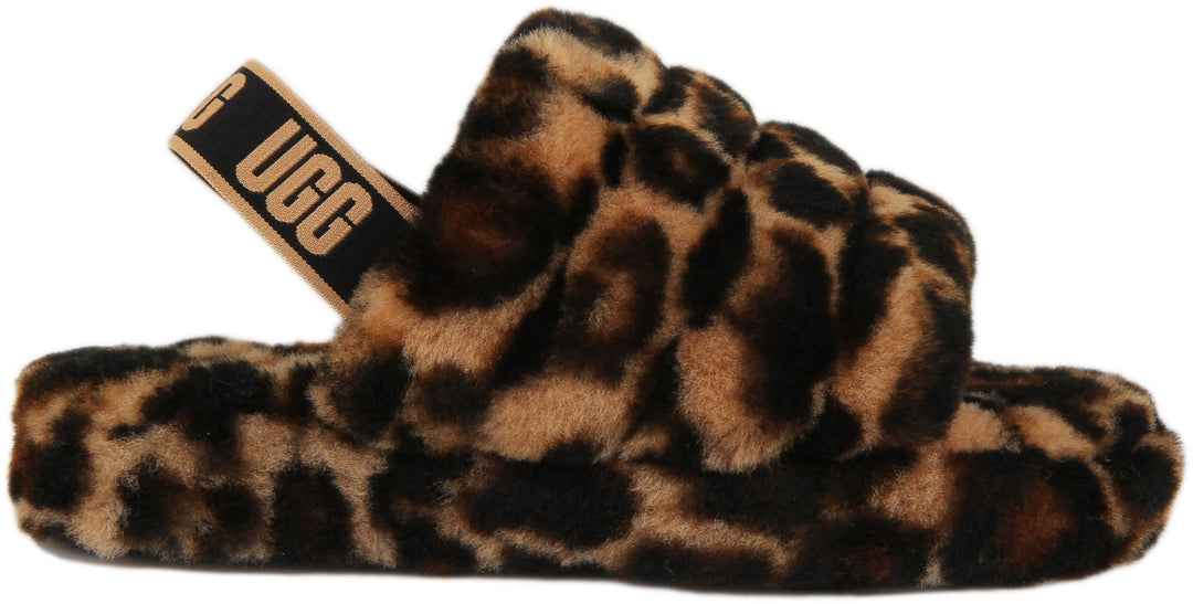 Ugg Fluff Yeah K der Schafsfell Pelz Slide Sandale mit Riemen Zurück Leopard