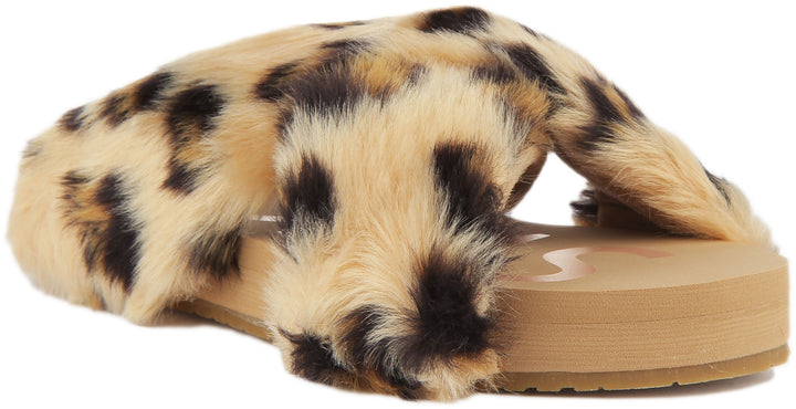 Toms Susie EVA Pantofole con piattaforma in pelliccia sintetica da donna in leopardo