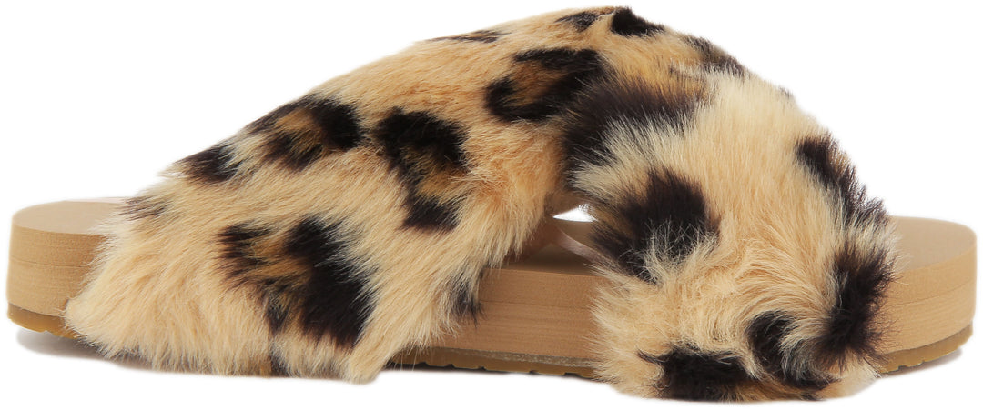 Toms Susie EVA Pantofole con piattaforma in pelliccia sintetica da donna in leopardo