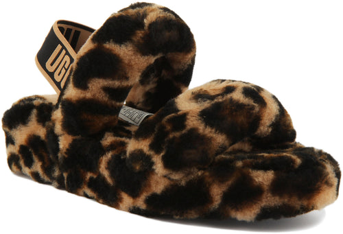 Ugg Oh Yeah Sandales en peau de mouton avec dos élastiqué pour femmes en léopard