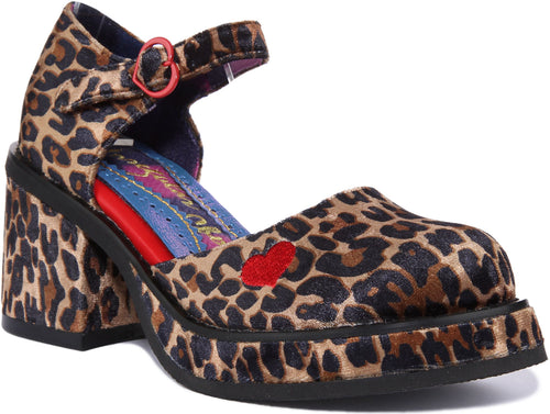 Irregular Choice Night Fever Zapatos de fiesta de terciopelo para mujer en leopardo
