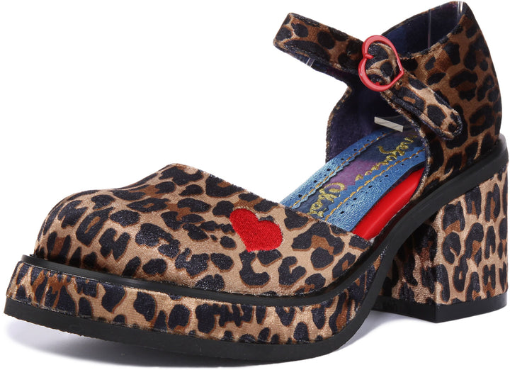 Irregular Choice Night Fever Chaussures de soirée en velours à talon bloc pour femmes en léopard