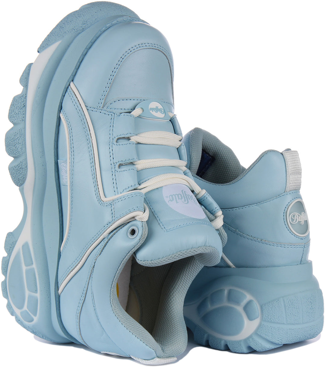 Buffalo 15333281 Zapatillas con cordones en piel y plataforma para mujer en azul claro