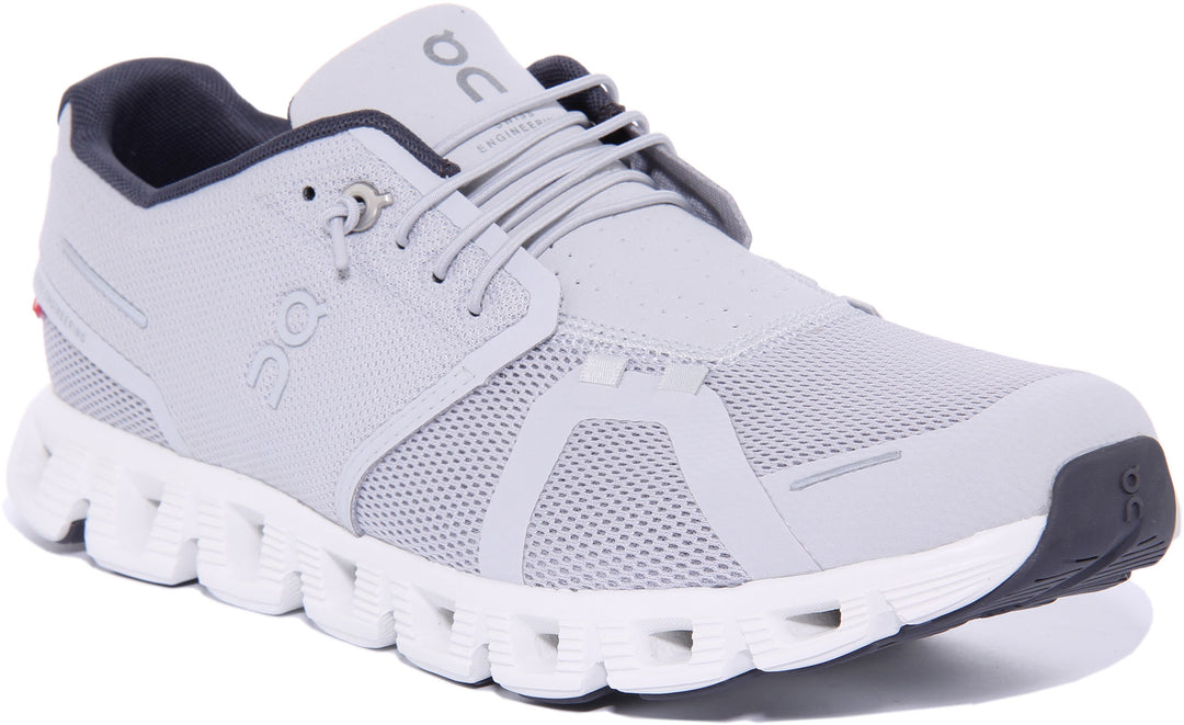 On Running Cloud 5 Zapatillas de running de malla con rápido cordones para hombre en gris claro