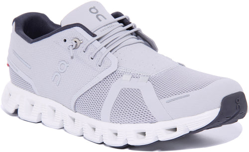 On Running Cloud 5 Chaussures de course en maille speed lacets pour hommes en gris clair