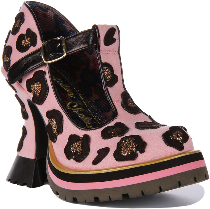 Irregular Choice Leopard Liaisons Zapatos de tacón medio estilo Mary Jane para mujer en rosa claro