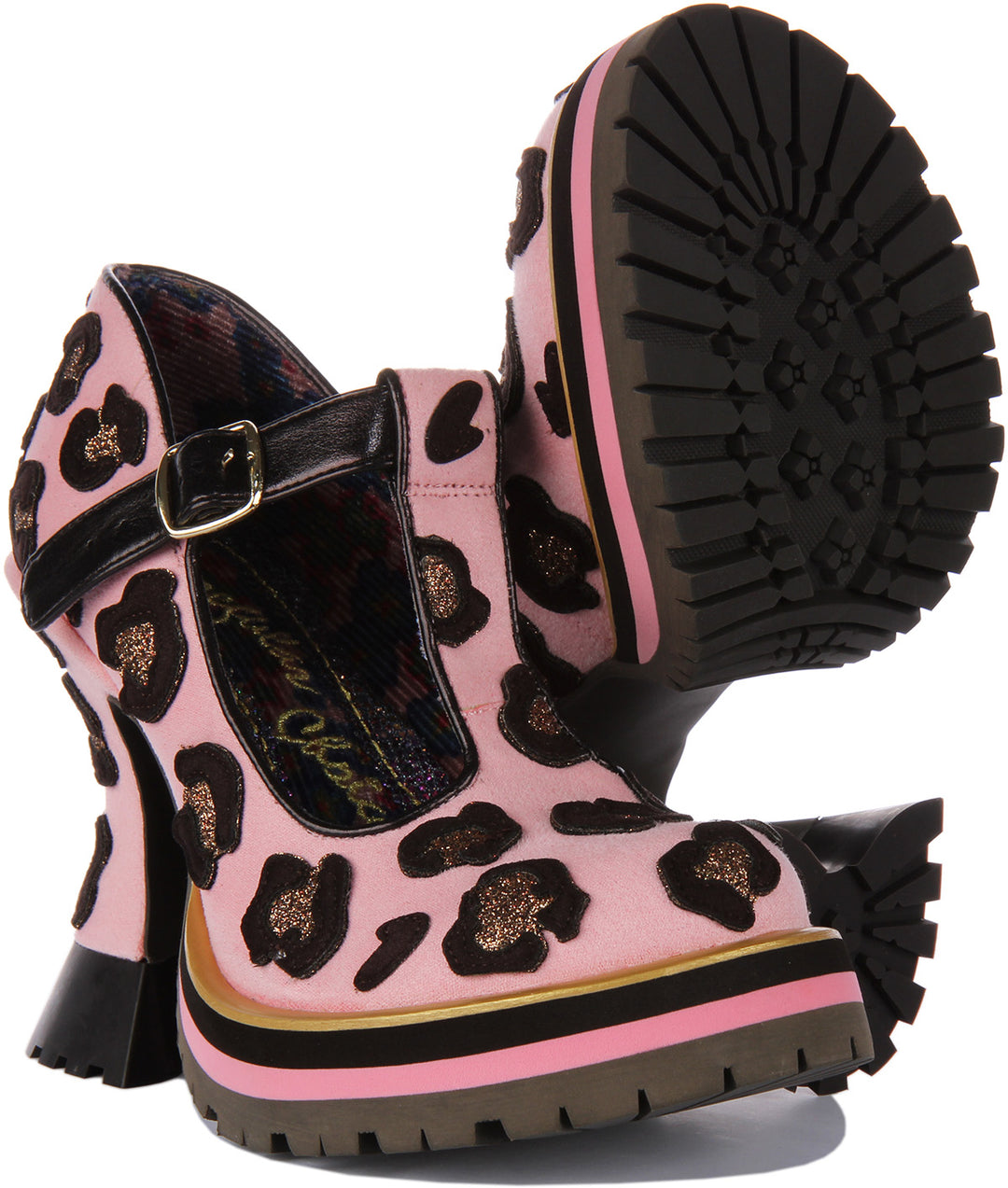 Irregular Choice Leopard Liaisons Zapatos de tacón medio estilo Mary Jane para mujer en rosa claro