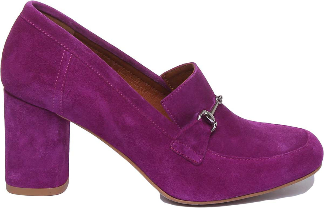 JUSTINREESS Alice Chaussures à talon bloc en cuir pour femmes en lilas