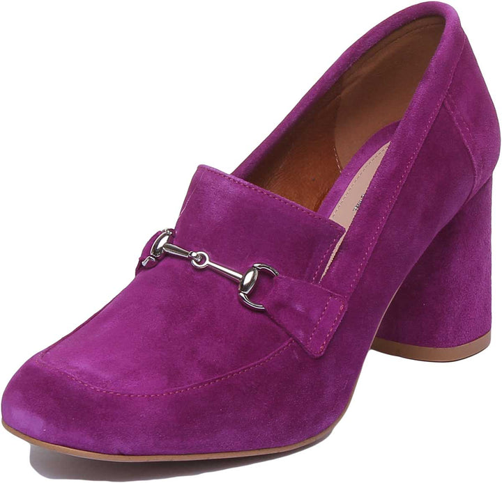 JUSTINREESS Alice Chaussures à talon bloc en cuir pour femmes en lilas