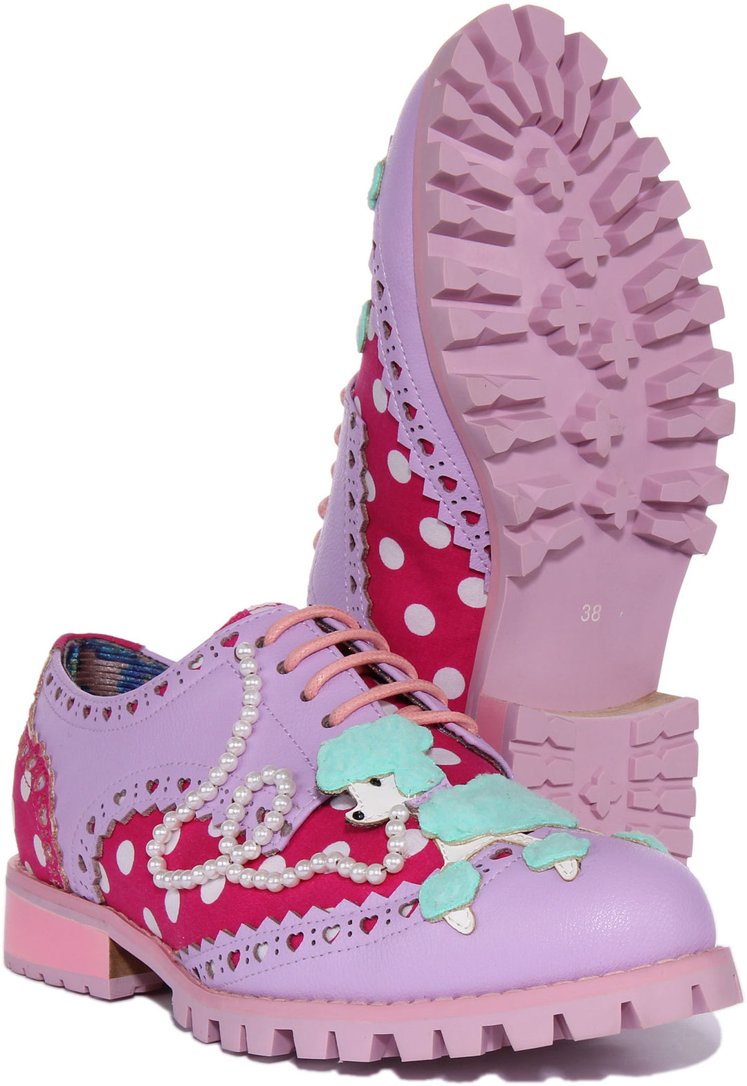 Irregular Choice Sockshop Sweetie Zapatos brogue de tela con perla de caniche para mujer en lila