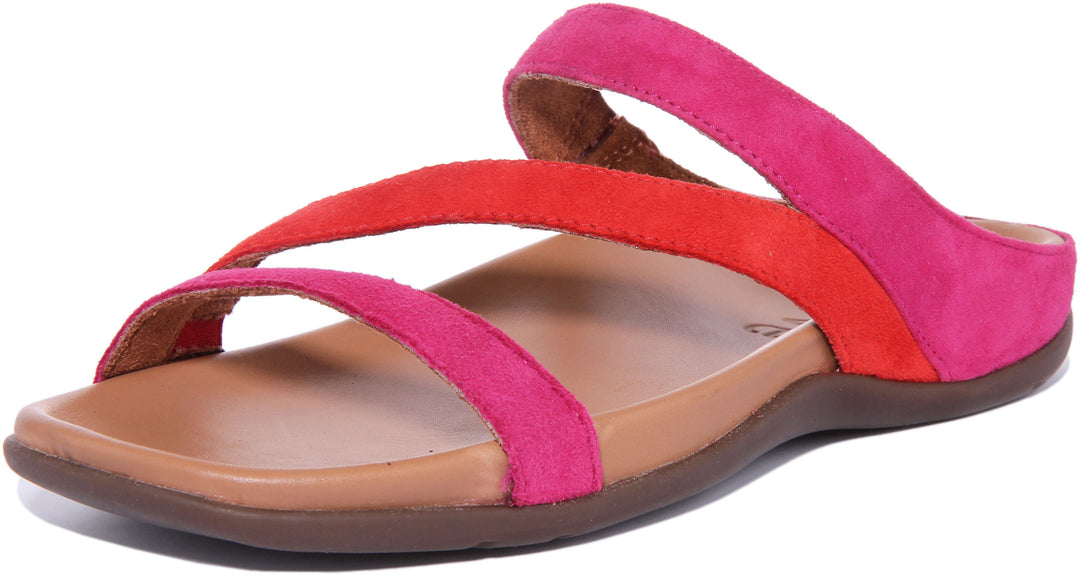 Strive Trio Sandales à lanières en cuir pour femmes en magenta