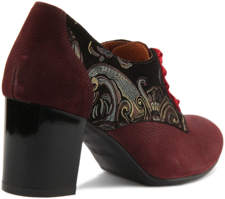 JUSTINREESS Avalon Zapatos de tacón en piel con cordones para mujer en granate