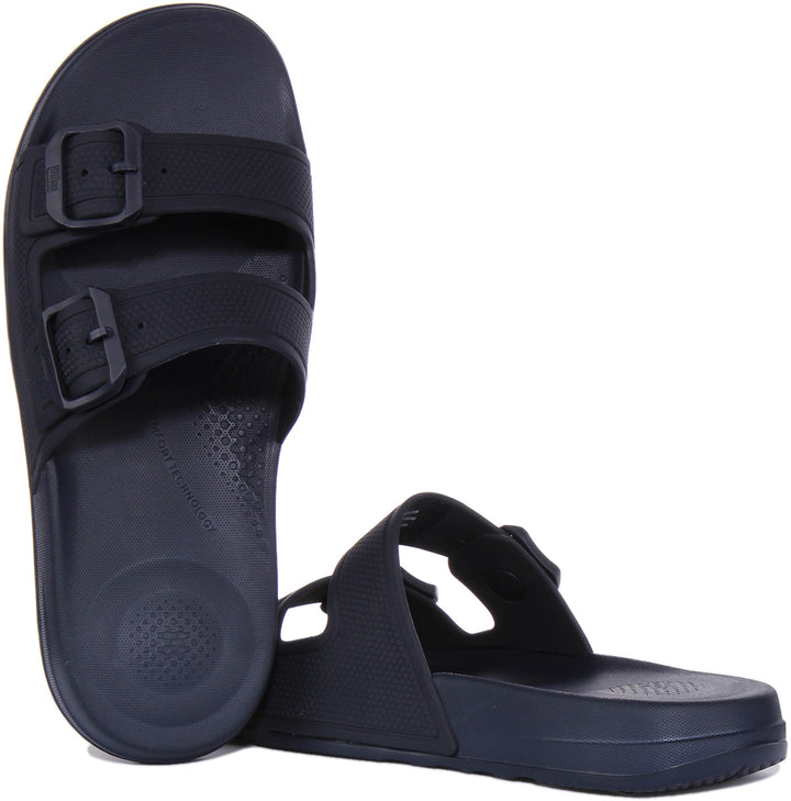 FitFlop Iqushion Frauen Gummi Zwei Bar Schnalle Slide Sandale Mitternacht