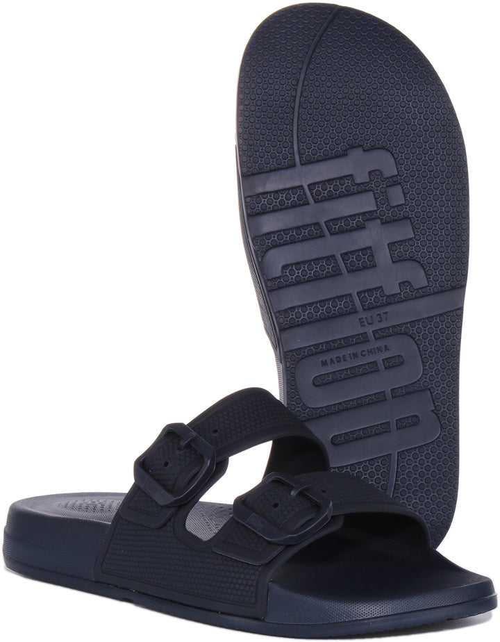 FitFlop Iqushion Sandalia de goma con dos hebillas para mujer en medianoche