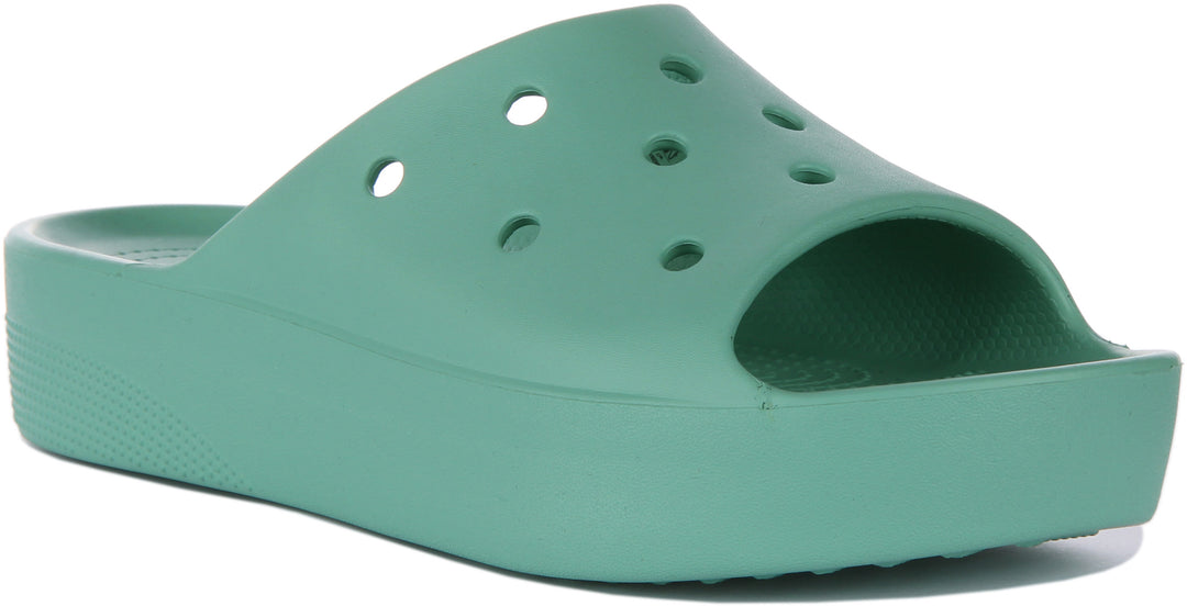 Crocs Classic Platform Slider In Mint For Women