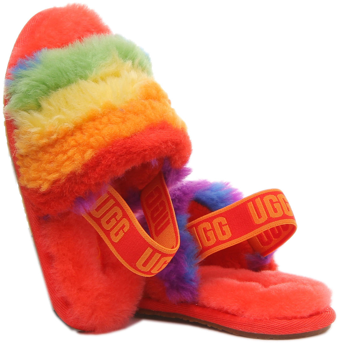 Ugg Fluff Yeah Sandalo da neonati in pelle di pecora con elastico posteriore in multicolore