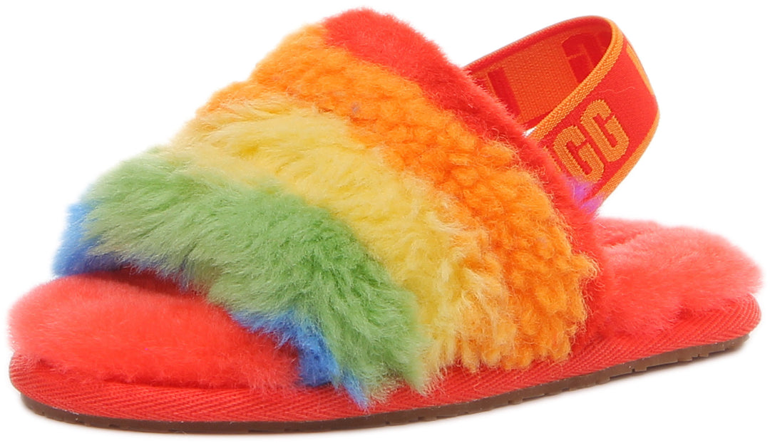 Ugg Fluff Yeah Sandalo da neonati in pelle di pecora con elastico posteriore in multicolore