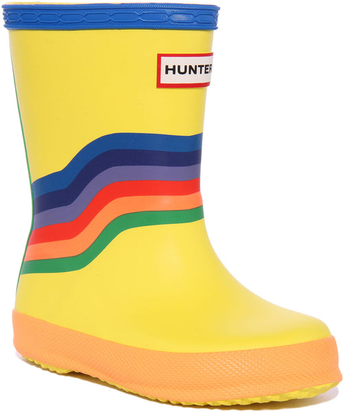 Hunter First Kids Classic Slip On In Yellow Rainbow