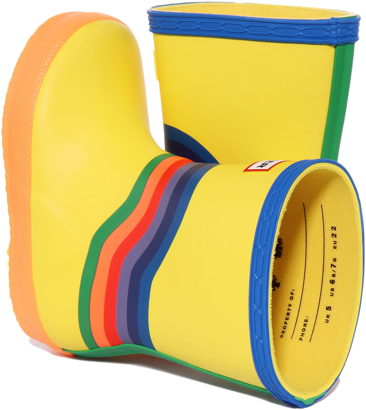 Hunter First Kids Classic Slip On In Yellow Rainbow