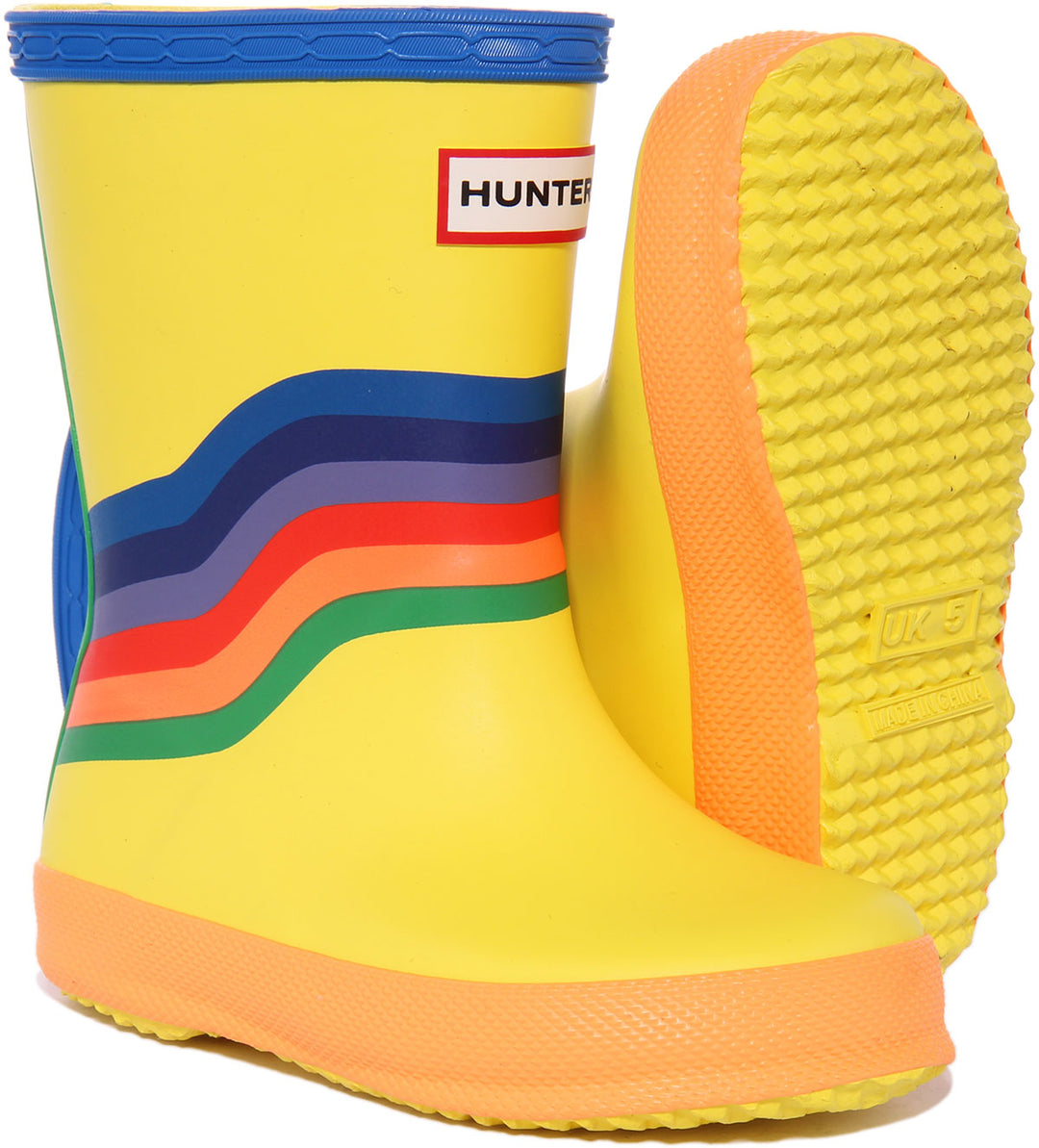 Hunter First Kids Classic Slip On In Yellow Rainbow