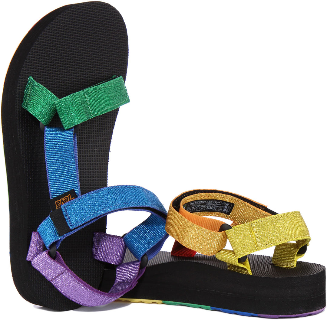 Teva Midform Universal Pride Sandale à lanière crochet et boucle végane pour femme en multicolore