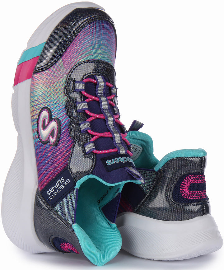 Skechers Slip-Ins Dreamy Lights- Colorful Prism Baskets à enfiler en maille synthétique pour enfants en multicolore