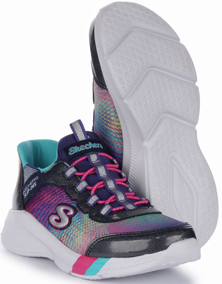 Skechers Slip-Ins Dreamy Lights- Colorful Prism Baskets à enfiler en maille synthétique pour enfants en multicolore