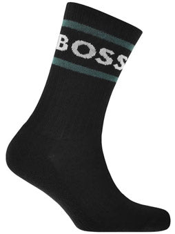Boss 3P Rib Stripe Calcetines cortos de algodón de tres pares para hombre en multicolor