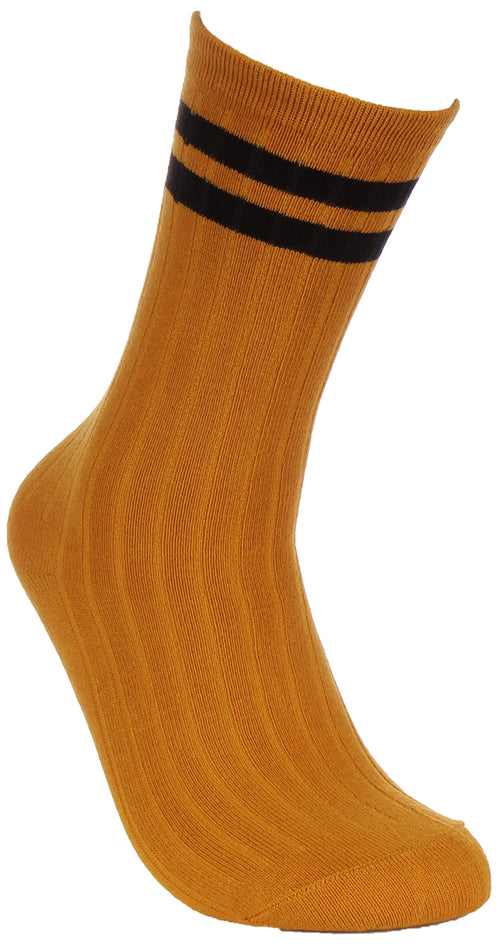 Justinreess England 2 Pairs Stripe Socks In Mustard