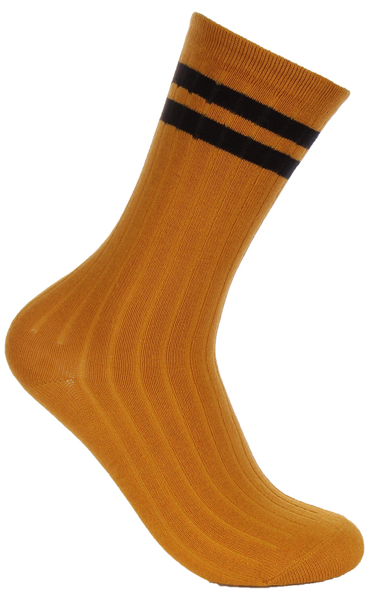 JUSTINREESS 2 paires de chaussettes à rayures pour hommes en moutarde 