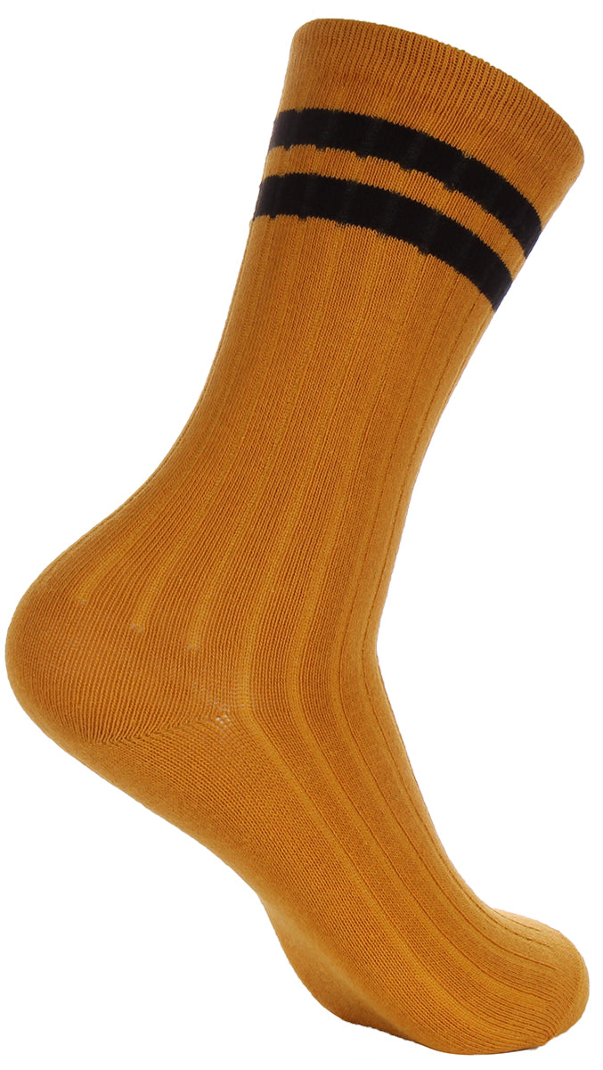 JUSTINREESS 2 paires de chaussettes à rayures pour hommes en moutarde 