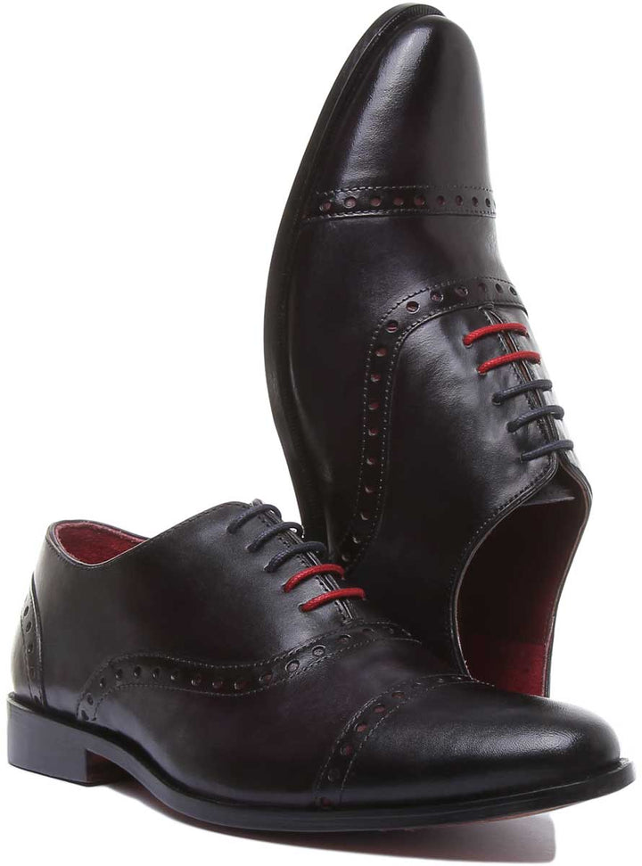 JUSTINREESS Tristian Chaussures Oxford en cuir à lacets pour hommes dans la marine