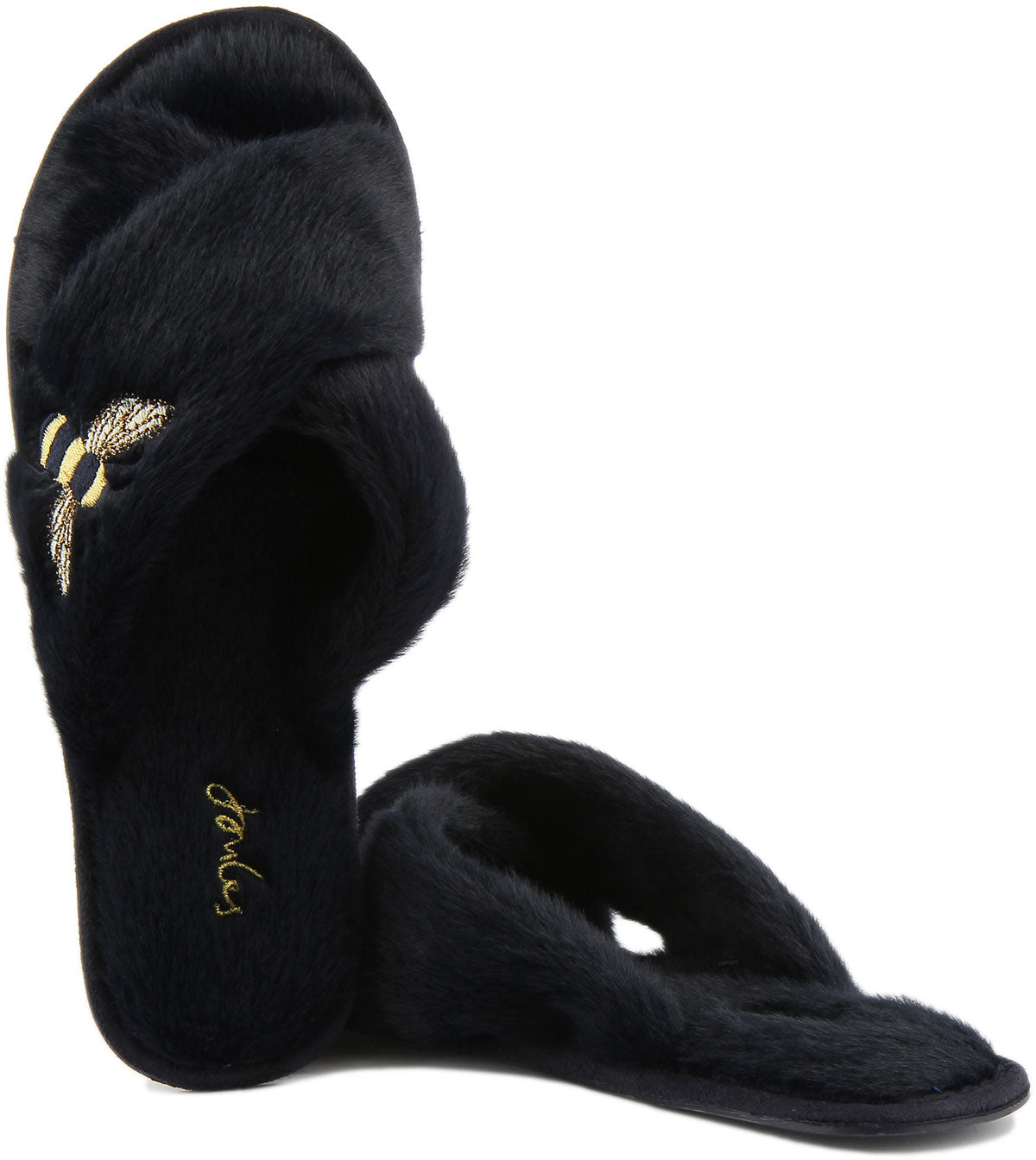 Joules Honey Fur Slippers In Navy For Women Womens Warm Sliders