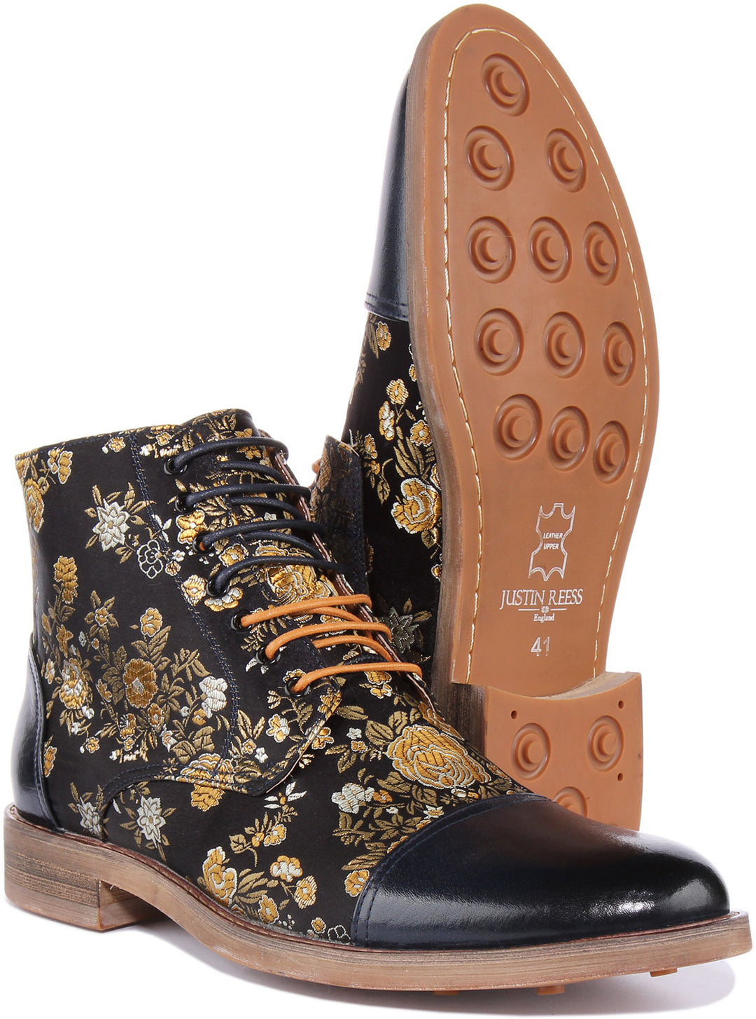 JUST REESS Adam Herren Schnüren Blumen Leder Stiefelette Mar e