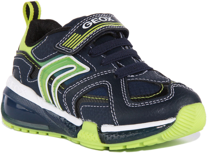 Geox J Bayonyc Scarpe da ginnastica sintetiche luminose per bambini in marina