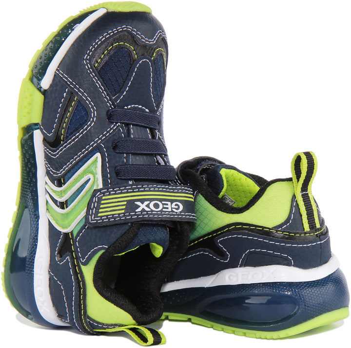 Geox J Bayonyc Scarpe da ginnastica sintetiche luminose per bambini in marina