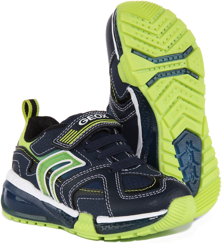 Geox J Bayonyc Scarpe da ginnastica sintetiche luminose per bambini in marina