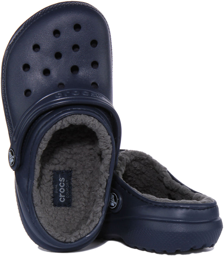 Crocs Classic Lined Sabots en caoutchouc doublés de fourrure pour bébés en marine