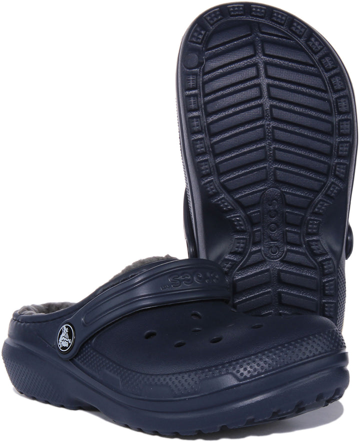 Crocs Classic Lined Sabots en caoutchouc doublés de fourrure pour bébés en marine