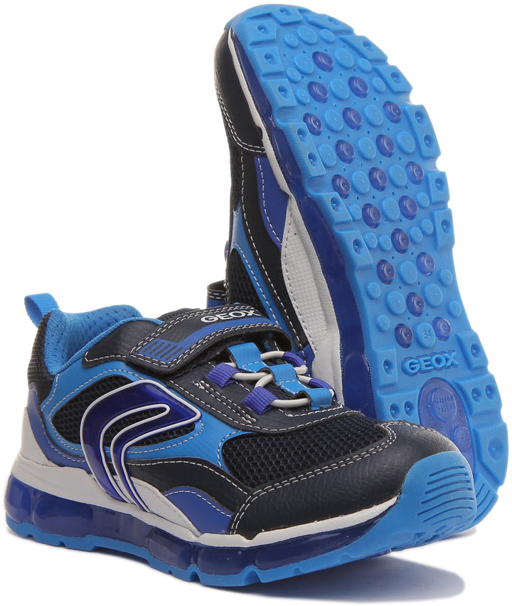 Geox J Android Zapatillas de deporte con suela de gel con 2 ganchos para niños en azul marino