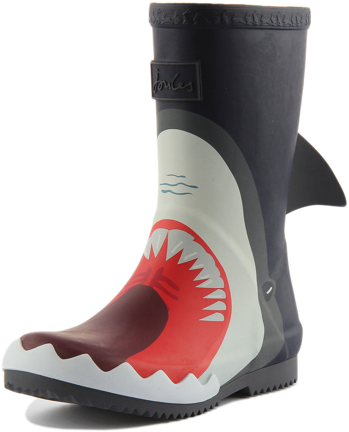 Joules JNR Roll Up Stivali da bambino con stampa di squalo in marina blu
