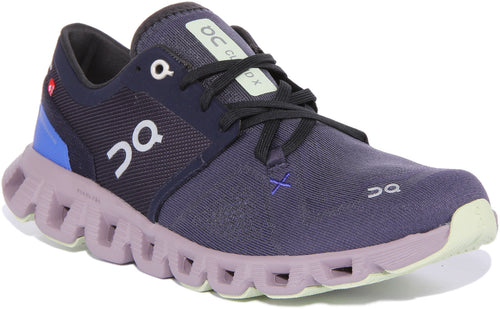 On Running Cloud X 3 Chaussures de course en maille à lacets pour femmes en marine bleu